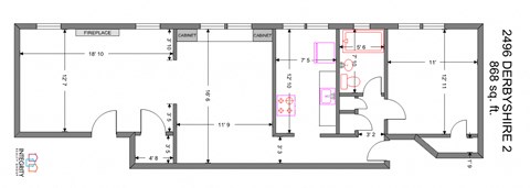 Floor plan for 1 bed, 1 bath, 823 sqft